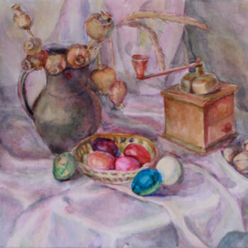 Painting titled "Still life with Eas…" by Dana Velychko, Original Artwork, Watercolor