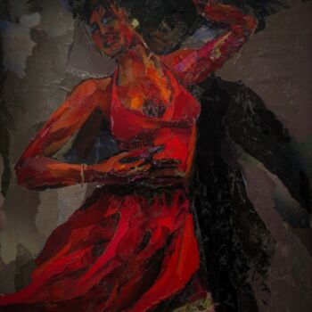 Коллажи под названием "tango passion" - Dana, Подлинное произведение искусства, Коллажи Установлен на Деревянная рама для но…