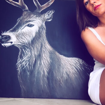 Peinture intitulée "Deer" par Christina Bilbili, Œuvre d'art originale, Acrylique