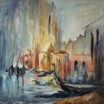 Painting titled "Timeless city" by Natalia Pevzner, Original Artwork, Oil Mounted on Wood Stretcher frame
