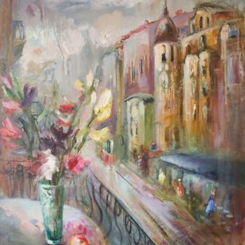 Pintura titulada "August in the city.…" por Natalia Pevzner, Obra de arte original, Oleo Montado en Bastidor de camilla de m…