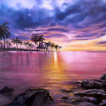 Peinture intitulée "A tropical sunset" par Nick Danapassis, Œuvre d'art originale