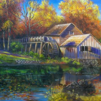 Peinture intitulée "The abandoned mill" par Nick Danapassis, Œuvre d'art originale