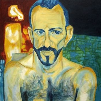 Painting titled "Man in his living r…" by Daniel Beaudoin, Original Artwork, Oil