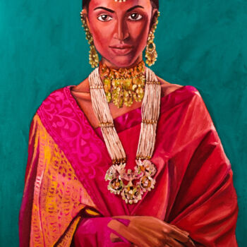 Painting titled "Indian Goddess" by Ahmed Khan, Original Artwork, Oil