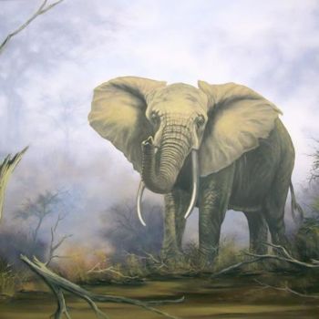 Schilderij getiteld "ELEPHANT BULL" door Dane Willers, Origineel Kunstwerk, Olie
