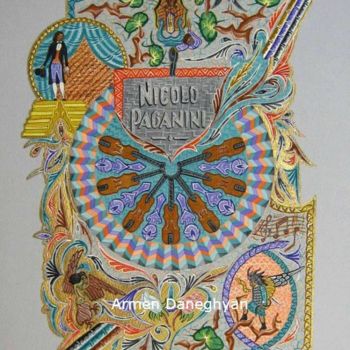 Painting titled "Niccolò Paganini" by Armen Daneghyan, Original Artwork, Gouache