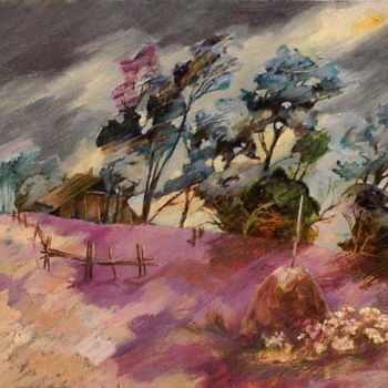 Schilderij getiteld "haystack" door Irina Danenova, Origineel Kunstwerk, Olie