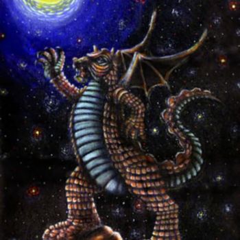 Pintura intitulada "dragon y luna" por Dangar, Obras de arte originais, Outro