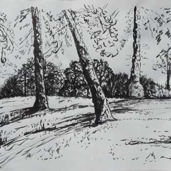Dibujo titulada "paysage-aux-trois-a…" por Danièle Dayer, Obra de arte original, Tinta