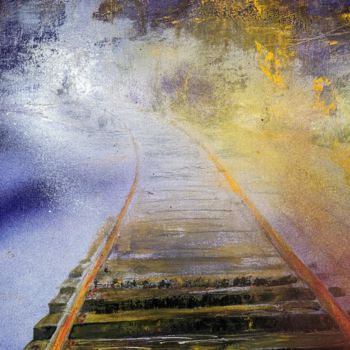 「Le rail vers l'inde…」というタイトルの絵画 Dann / Daniel Aubertによって, オリジナルのアートワーク, オイル ウッドストレッチャーフレームにマウント