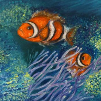 Malerei mit dem Titel "poissons clowns (le…" von Daniel Bahuaud, Original-Kunstwerk, Öl