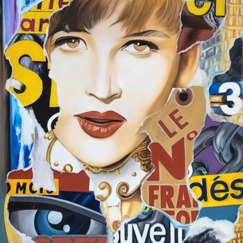 Painting titled "Sophie Marceau" by Daniel Ballavoisne, Original Artwork, Oil Mounted on Wood Stretcher frame