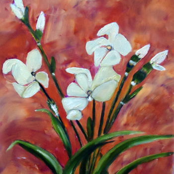 Peinture intitulée "IRIS BLANC" par Daniel.C, Œuvre d'art originale, Huile