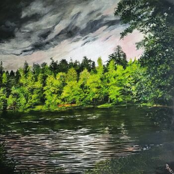 Painting titled "chrystal lake" by Daniel Combe (DACO), Original Artwork, Oil Mounted on Wood Stretcher frame