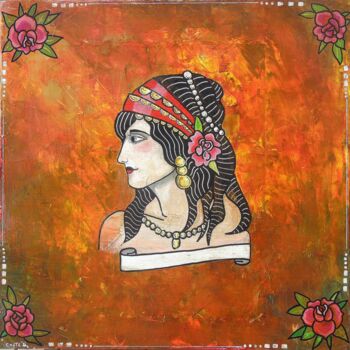 Painting titled "gitane" by Daniel Coste, Original Artwork, Acrylic Mounted on Wood Stretcher frame