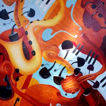 Painting titled "Composition musical…" by Daniel Dombry, Original Artwork, Oil Mounted on Wood Stretcher frame