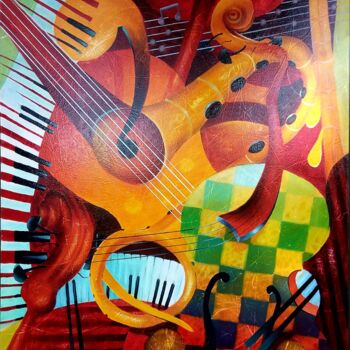 Painting titled "Composition musical…" by Daniel Dombry, Original Artwork, Oil Mounted on Wood Stretcher frame