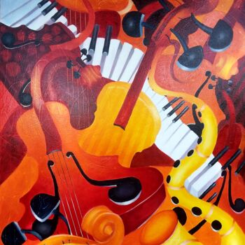 Peinture intitulée "Composition musical…" par Daniel Dombry, Œuvre d'art originale, Huile Monté sur Châssis en bois