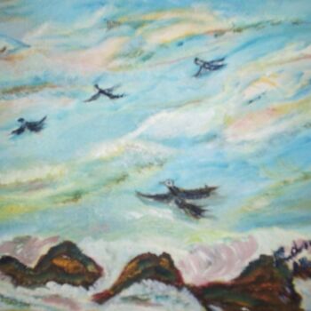 Painting titled "Les Mouettes" by Daniel Dr. El Dan (Mdaniel), Original Artwork, Oil