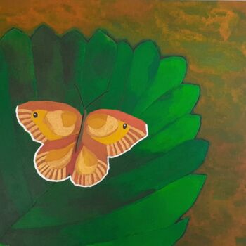 Painting titled "Papillon sur feuille" by Daniel Garcia (Léo), Original Artwork, Acrylic