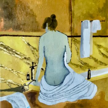 Schilderij getiteld "Jeune femme au bain" door Daniel Garcia (Léo), Origineel Kunstwerk, Olie Gemonteerd op Frame voor houte…