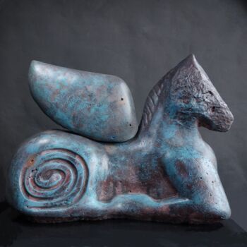 Скульптура под названием "My Blue Horse" - Daniel Gomez, Подлинное произведение искусства, бетон