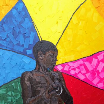 Painting titled "Under the umbrella" by Daniel Gyekyi Gyan, Original Artwork, Acrylic