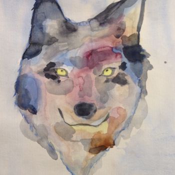 Malerei mit dem Titel "Kampfwolf" von Daniel Heinz, Original-Kunstwerk, Aquarell