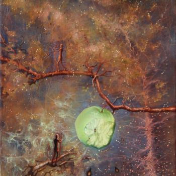 Peinture intitulée "" Pomme verte ... "" par Daniel Jacquinot, Œuvre d'art originale, Huile