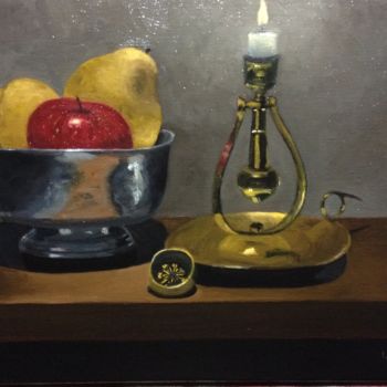 Painting titled "shadowbox apples an…" by Flatty, Original Artwork, Oil