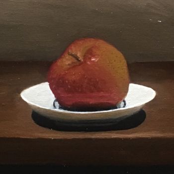 Painting titled "6x8 Apple & Plate" by Flatty, Original Artwork, Oil