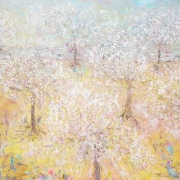 Painting titled "arbres en fleurs" by Daniel Jouenne, Original Artwork