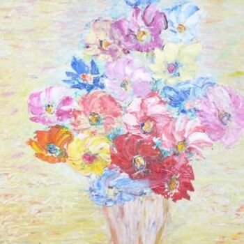 Картина под названием "bouquet de fleurs" - Daniel Jouenne, Подлинное произведение искусства