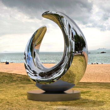 Sculpture titled "Moon Phase#4" by Daniel Kei Wo, Original Artwork, Stainless Steel