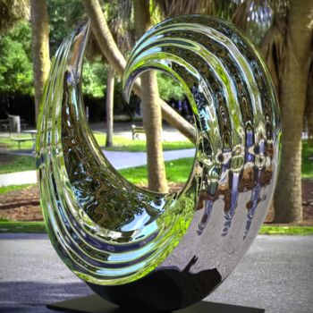 Sculpture titled "Moon Phase#6" by Daniel Kei Wo, Original Artwork, Stainless Steel