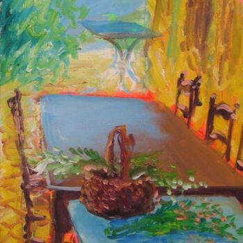 Malerei mit dem Titel "La table en bois." von Daniel Lebier, Original-Kunstwerk