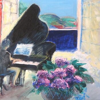 Malerei mit dem Titel "Le Pianiste Noir" von Daniel Lebier, Original-Kunstwerk