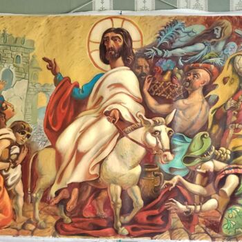 Картина под названием "Entry of Jesus Chri…" - Daniel Litvinov, Подлинное произведение искусства, Масло