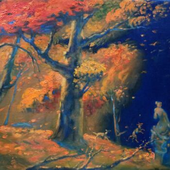 Pittura intitolato "Autumn in the park" da Daniel Litvinov, Opera d'arte originale, Olio