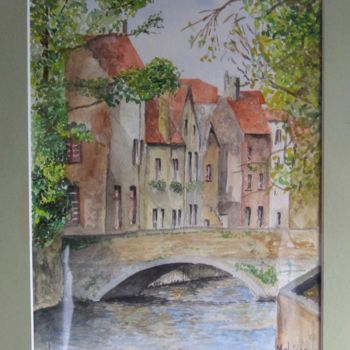 Painting titled "Bruges :Les canaux" by Daniel Mahé, Original Artwork, Watercolor