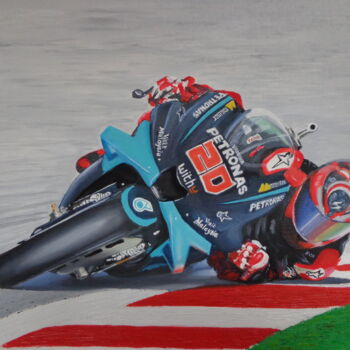 Painting titled "F Quartararo au GP…" by Daniel Meys, Original Artwork, Oil Mounted on Cardboard