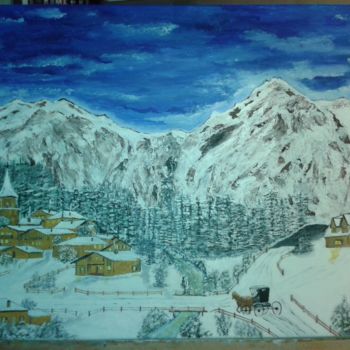 Painting titled "Caleche a la neige" by Daniel Moritz, Original Artwork, Oil