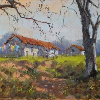 Painting titled "Paisagem Rural" by Daniel Penna, Original Artwork, Oil
