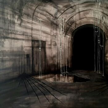 Painting titled "Abandoned tunnel" by Daniel Polyakov, Original Artwork, Acrylic