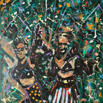 Painting titled "Fullmoon-Party in T…" by Daniel Pultorak, Original Artwork, Oil Mounted on Wood Stretcher frame