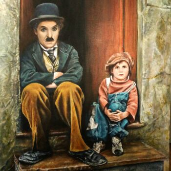 Painting titled "Charlie Chaplin dan…" by Daniel Servant, Original Artwork, Acrylic Mounted on Wood Stretcher frame