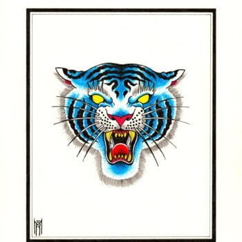 Dessin intitulée "Ghost Tiger2" par Daniel Ströfer, Œuvre d'art originale, Marqueur