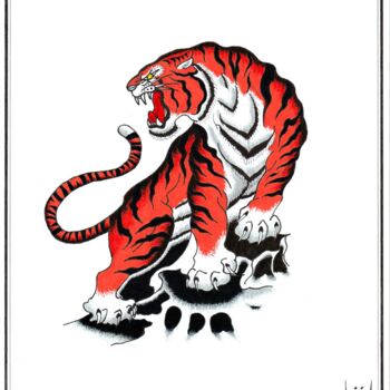 Рисунок под названием "Battle Tiger" - Daniel Ströfer, Подлинное произведение искусства, Маркер