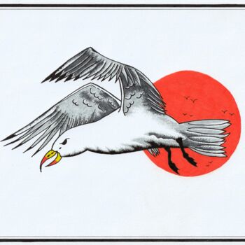 Dibujo titulada "Seagull Pursuit 2" por Daniel Ströfer, Obra de arte original, Rotulador